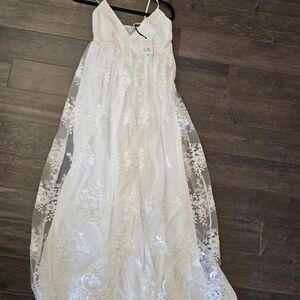 White Lace Maternity Maxi Dress Bridal Elopement Gown NWT Small PinkBlush